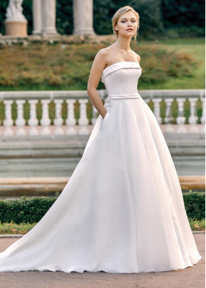 Strapless Ivory Satin Organza Wedding Dress With Pockets